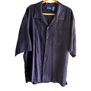 OP Size Xl  Navy Blue Short-Sleeve Button-Up Floral Solid Rayon Cotton Shirt